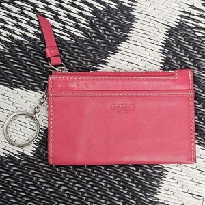 Coach Pink Leather Zip Coin Case Card Holder With Keychain Pre Loved
